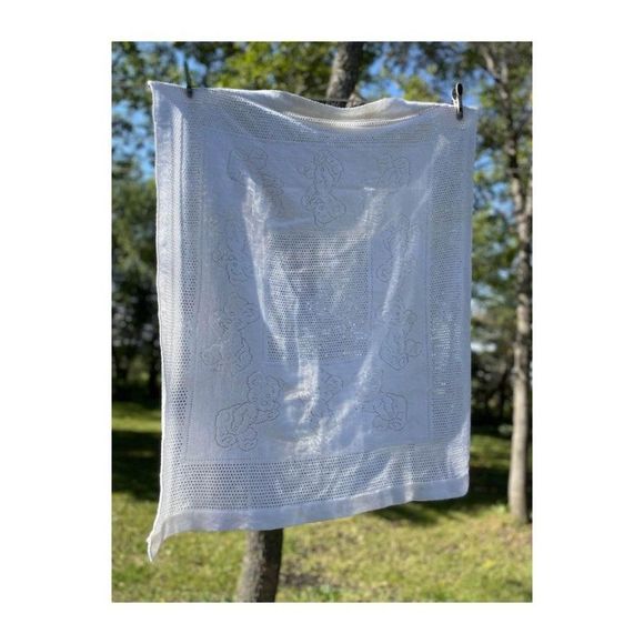 Vintage 70s Eaton’s White Knit Infant Blanket Teddy Bears 39x32” - Picture 5 of 10